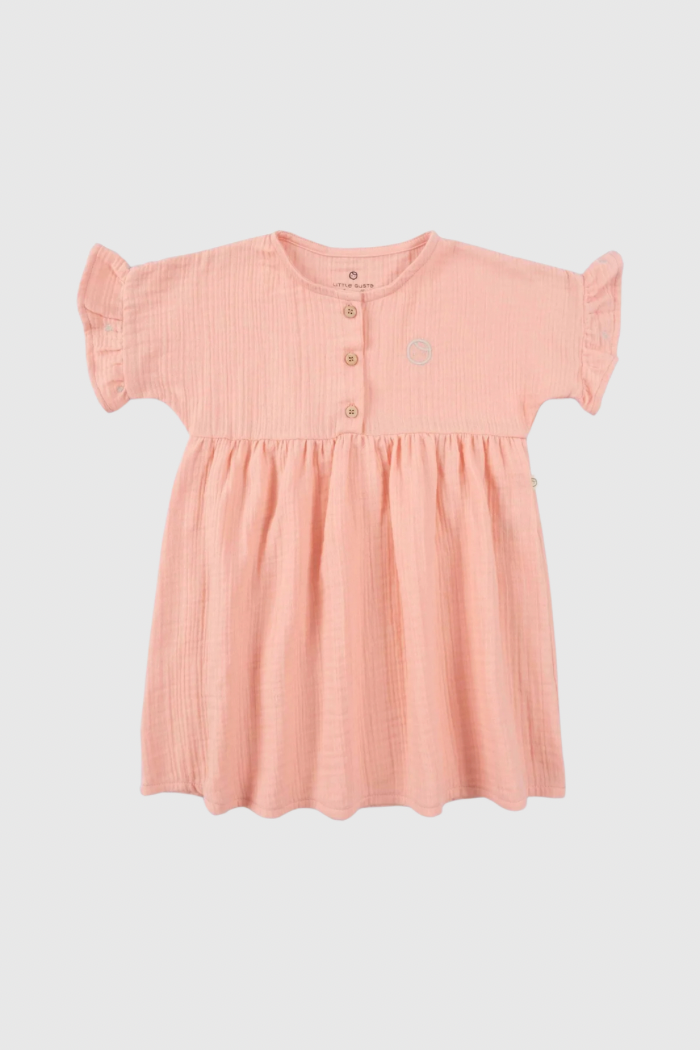 Organic Cotton Muslin Dress - Pink