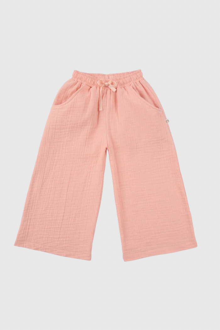 Organic Cotton Muslin Palazzo Pants - Pink