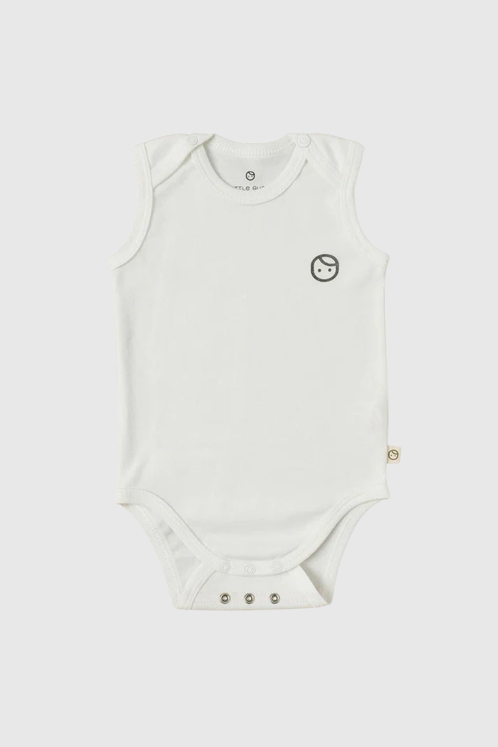 Organic Cotton Sleeveless Bodysuit - White with Gusto Print