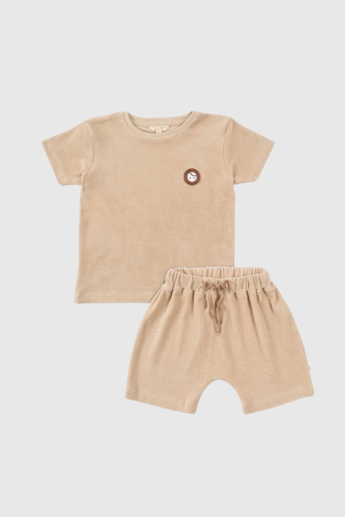 Towel Short Sleeve Shorts Set - Beige