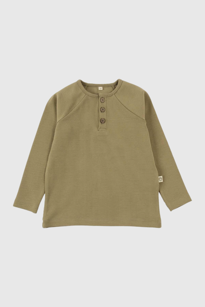 Organic Cotton Ribbed Longsleeve - Khaki