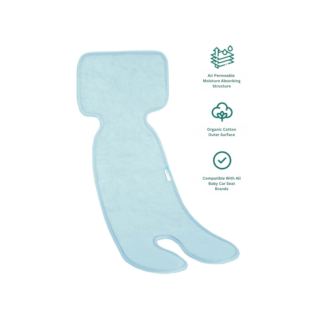 Organic Cotton Turquoise Baby Car Seat Cushion (0-1 Years) - Soft & Supportive