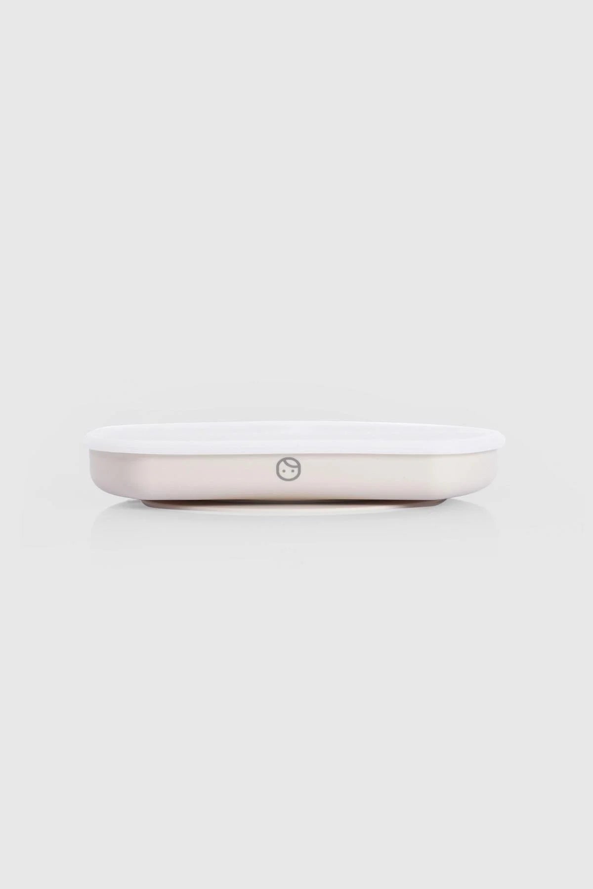 3 compartment baby feeding plate with lid in beige for organized mealtime, Montessori-inspired design.