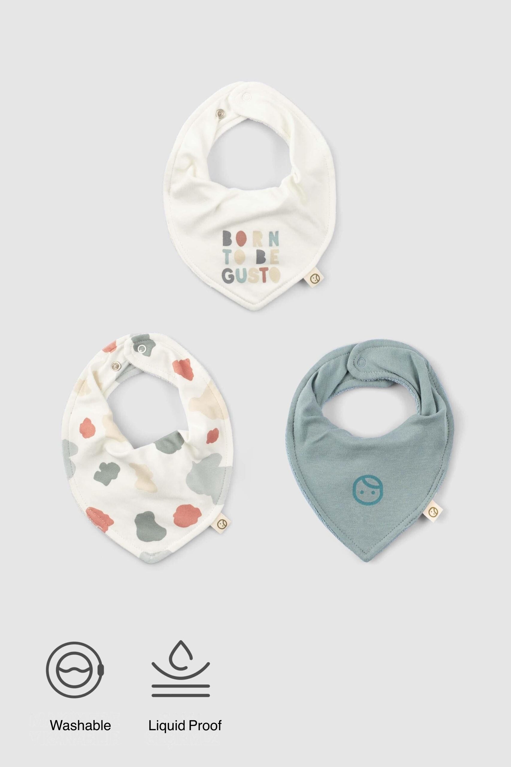 Liquid Proof Organic Cotton Bandana Bib Set with Gusto Pattern (3 Pack) | Soft & Absorbent