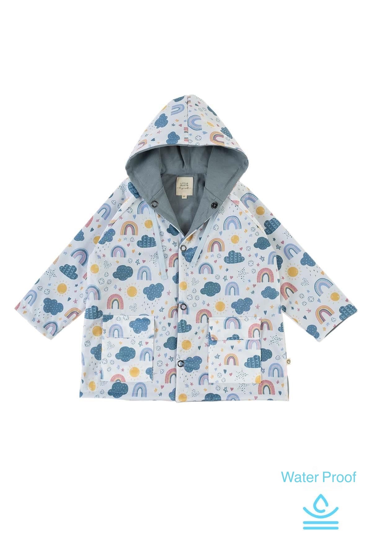 Kids' White Pattern Organic Cotton Raincoat with Hood | Eco-Friendly Protection