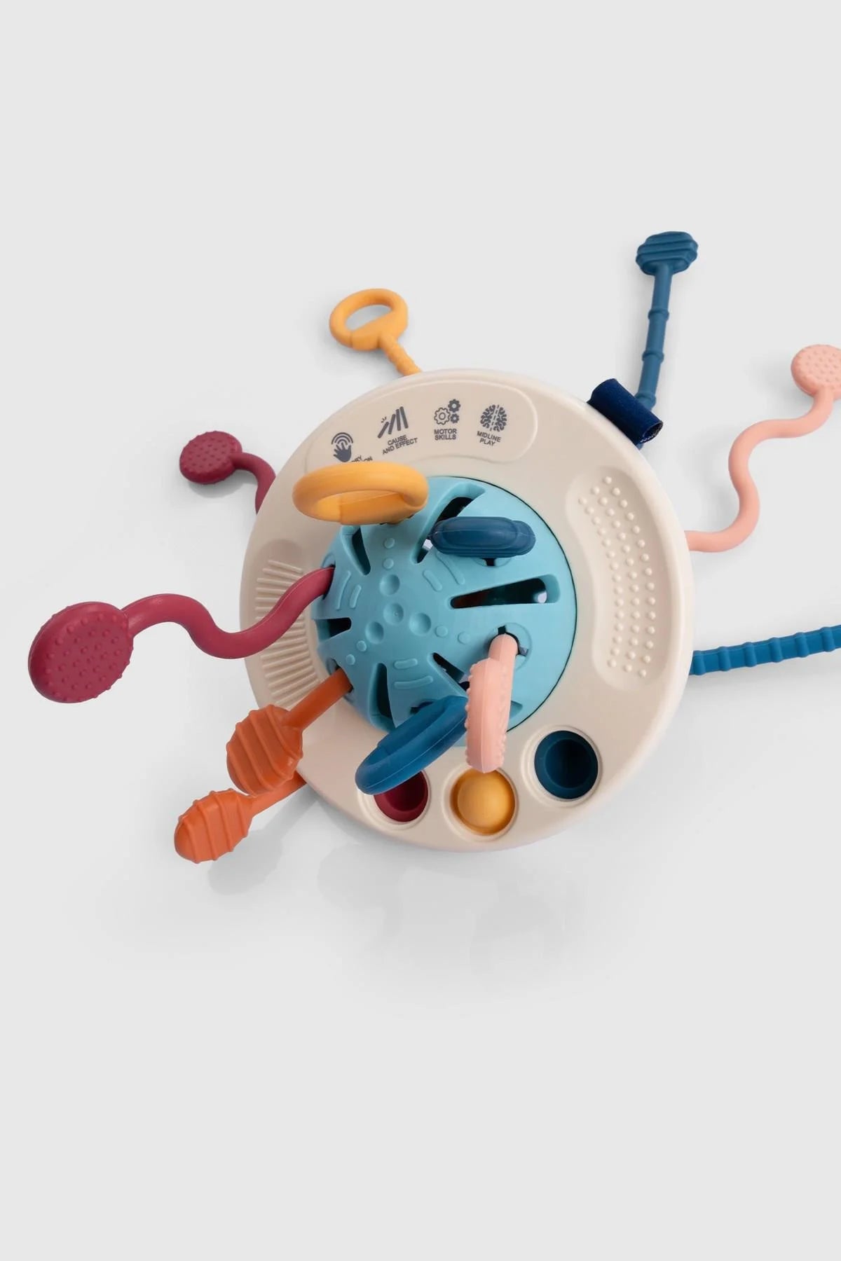 Colorful silicone educational UFO toy for toddlers, promoting visual perception and hand-eye coordination.