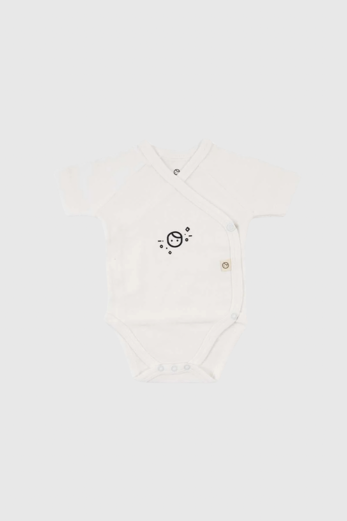 White Organic Cotton Kimono-Style Bodysuit for Kids - Side Snap Design