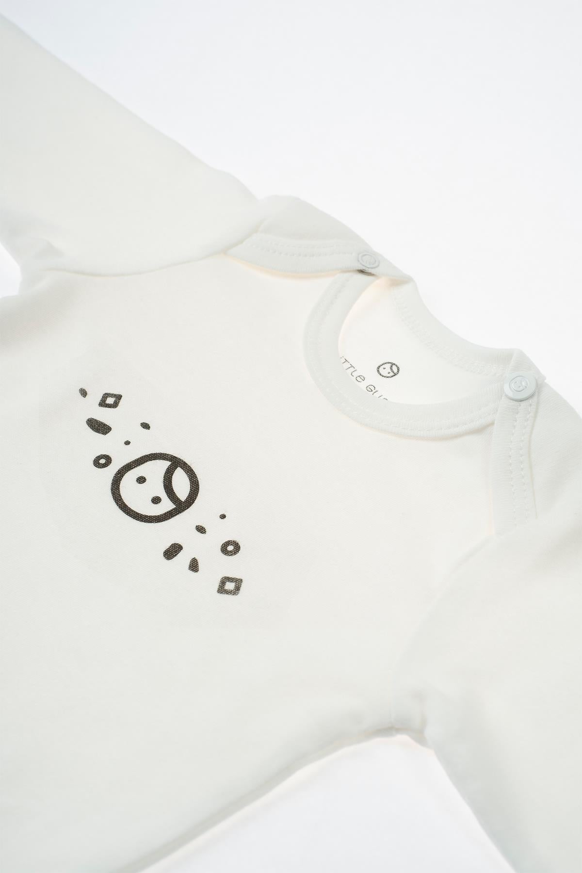 Organic Cotton Long Sleeve Bodysuit with Snap - White with Print