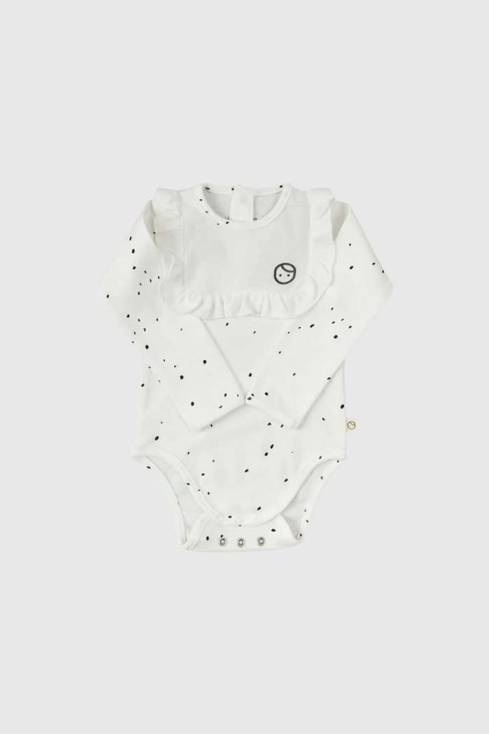 Long Sleeve Quilted Ruffle Organic Cotton Bodysuit - White Cosmos