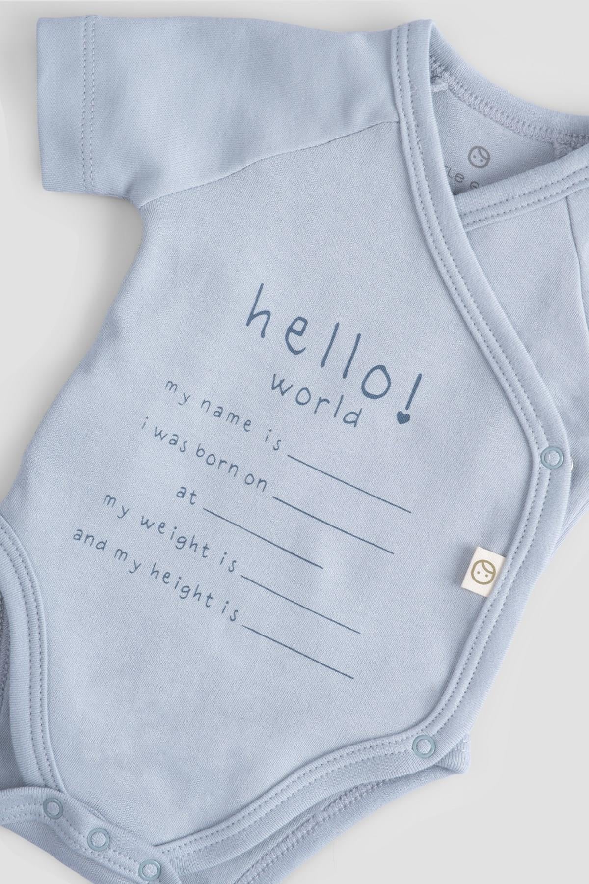 Organic Cotton Hello World Newborn Bodysuit - Blue