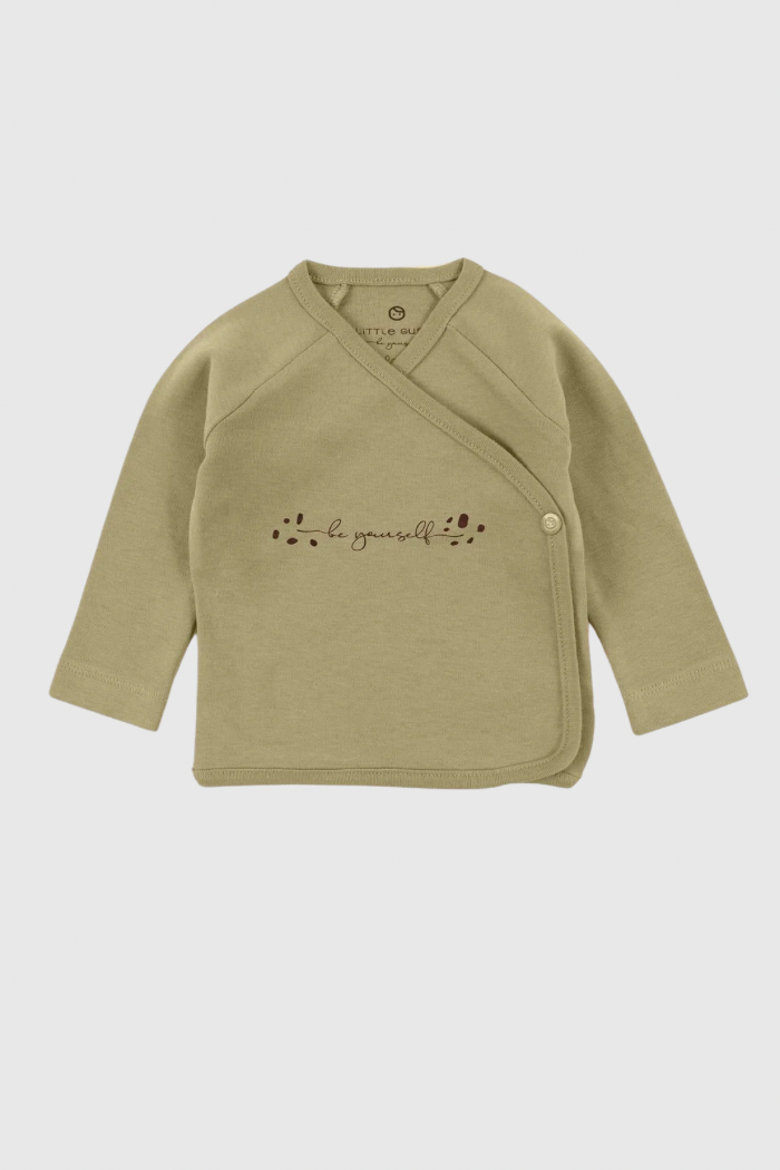 Organic Cotton Jacket Kimono-Style Bodysuit - Khaki | Soft and Stylish Baby Wear