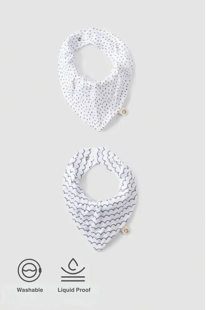 Bandana Bib Set with Marine Pattern - White | Soft & Absorbent for Babies