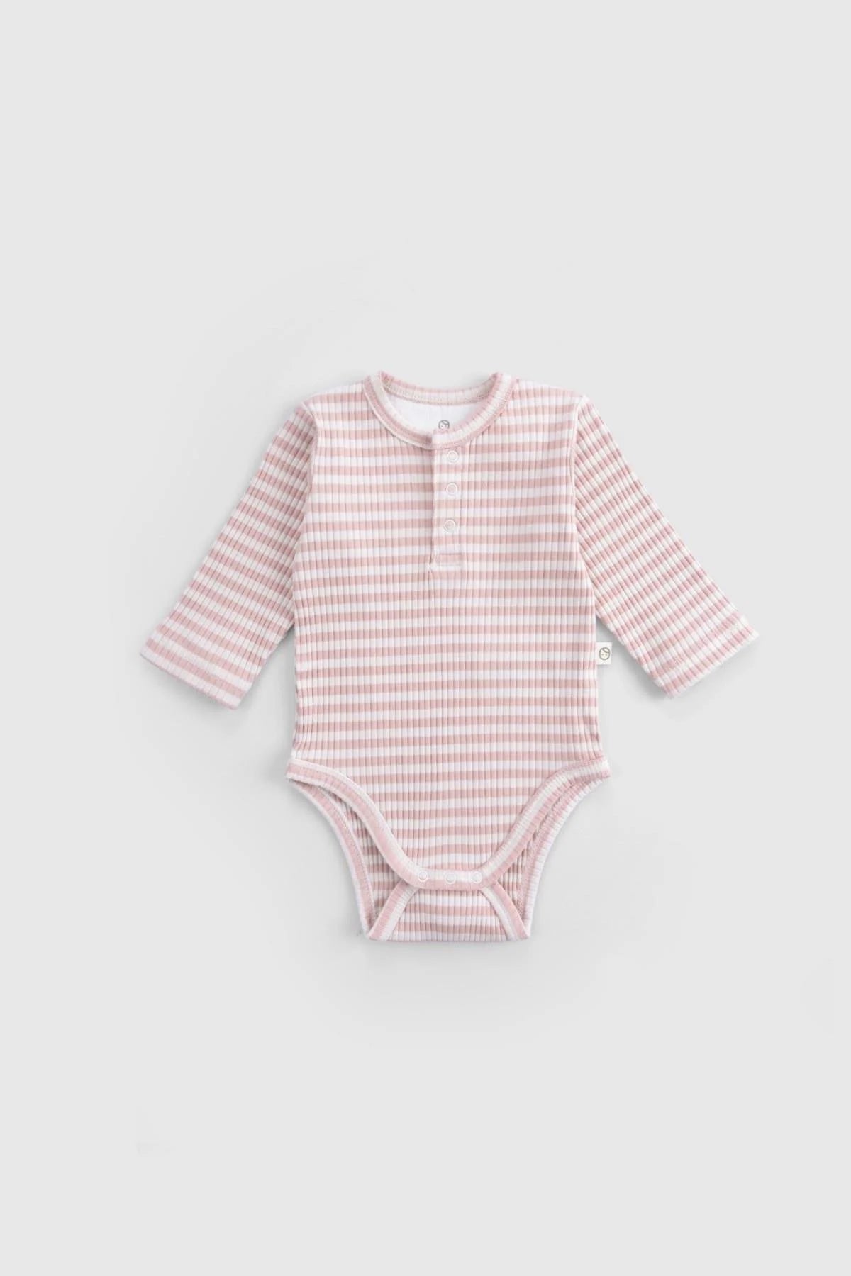 Organic cotton modal bodysuit in pink check design for newborns, featuring adjustable snap-closure for comfort.