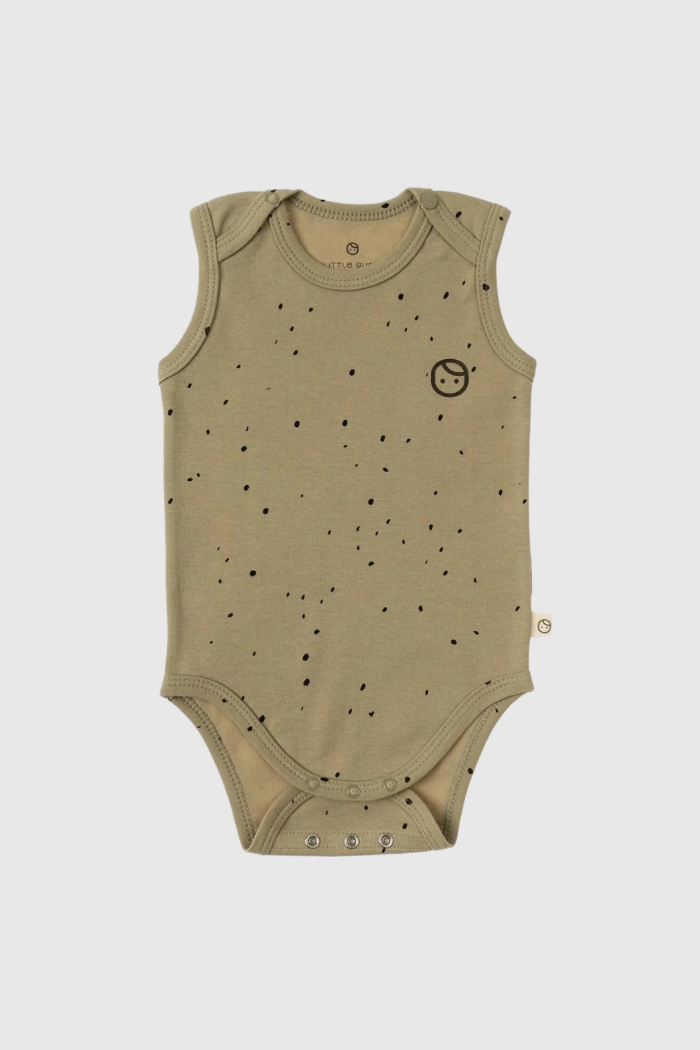 Khaki Cosmos Organic Cotton Sleeveless Bodysuit - Soft & Breathable
