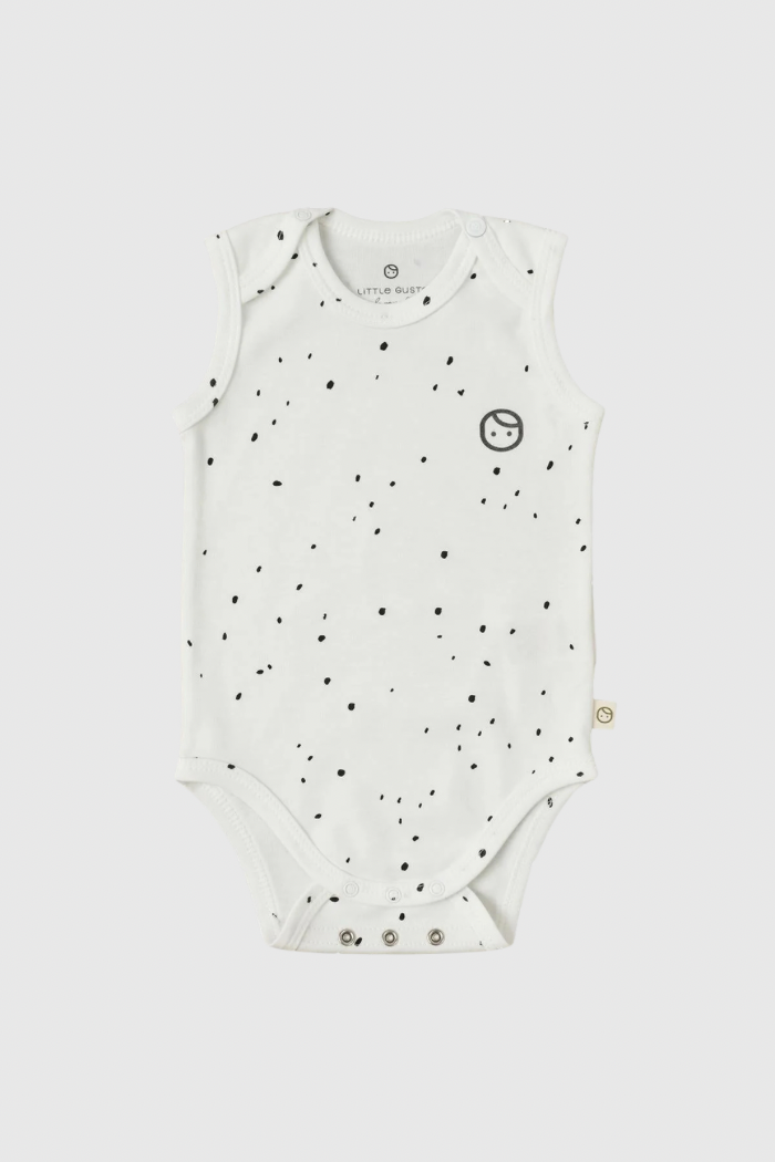 White Cosmos Organic Cotton Sleeveless Bodysuit - Soft & Breathable