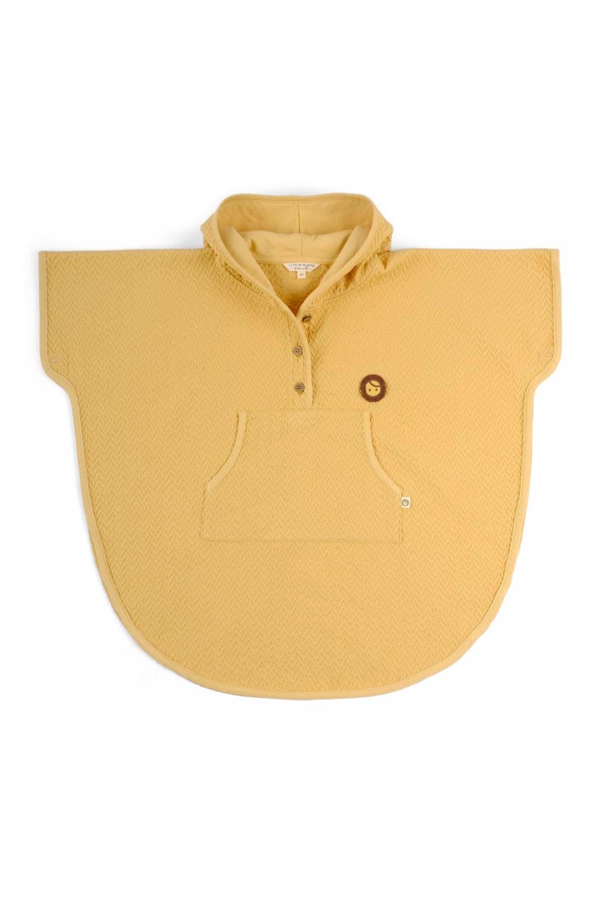 Yellow organic cotton jacquard poncho designed for comfort and absorbency