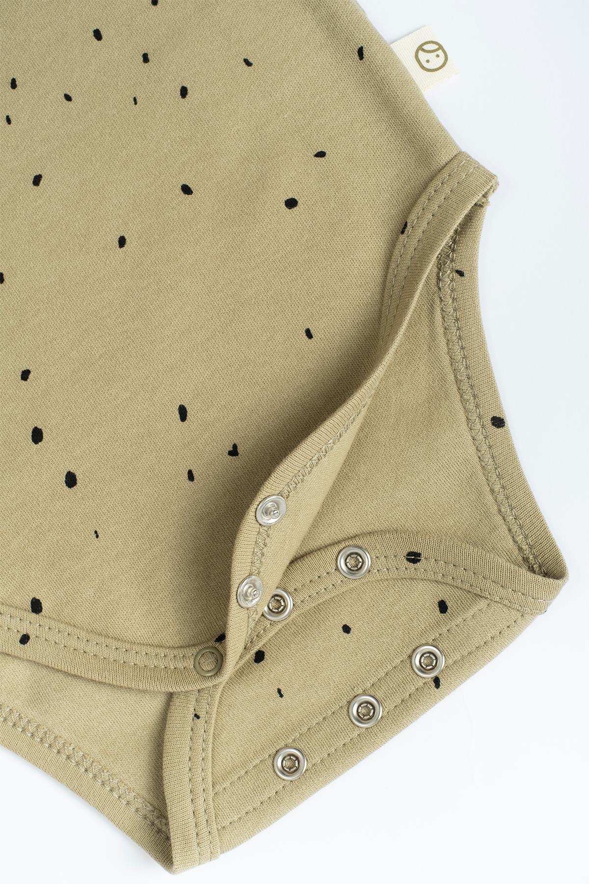 Long Sleeve Quilted Ruffle Organic Cotton Bodysuit - Khaki | Soft & Stylish Baby Wear