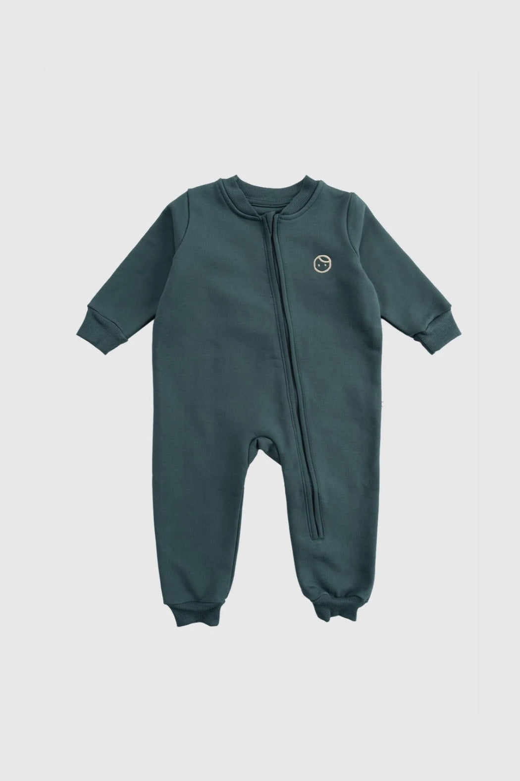 organic cotton zipped onesie in green for baby comfort.