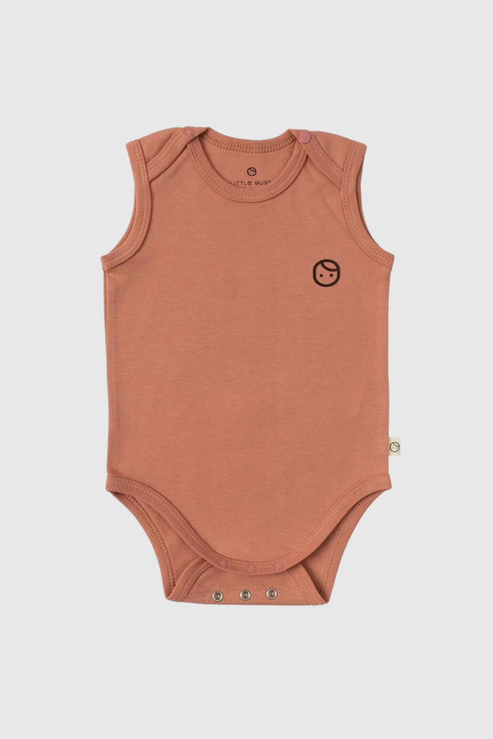 Pink Organic Cotton Sleeveless Bodysuit with Gusto Print - Soft & Cute