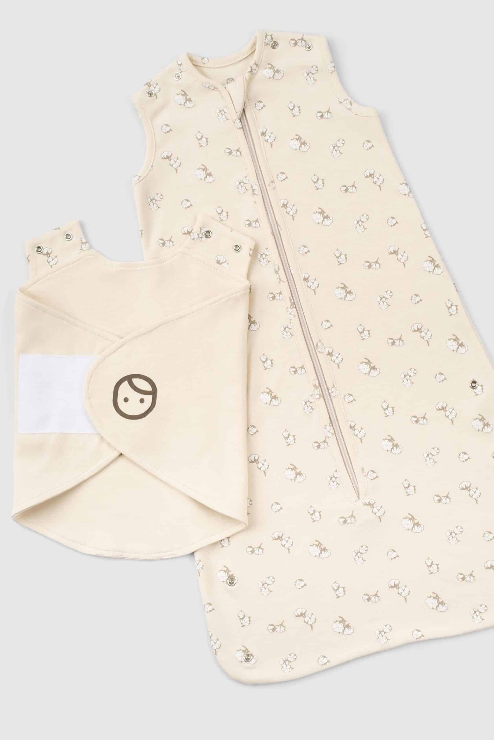 Organic Cotton Swaddle Sleeping Bag with Cotton Pattern - Soft & Cozy