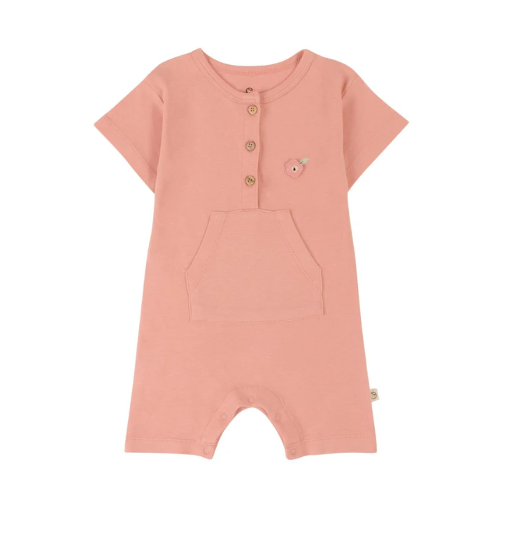 Bamboo Snap-Button Romper with Leaf Print - Pink