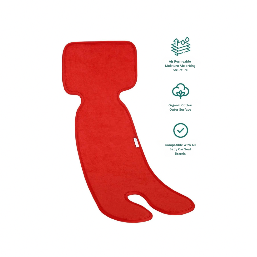 Red Organic Cotton Baby Car Seat Cushion (0-1 Years) | Safe & Soft