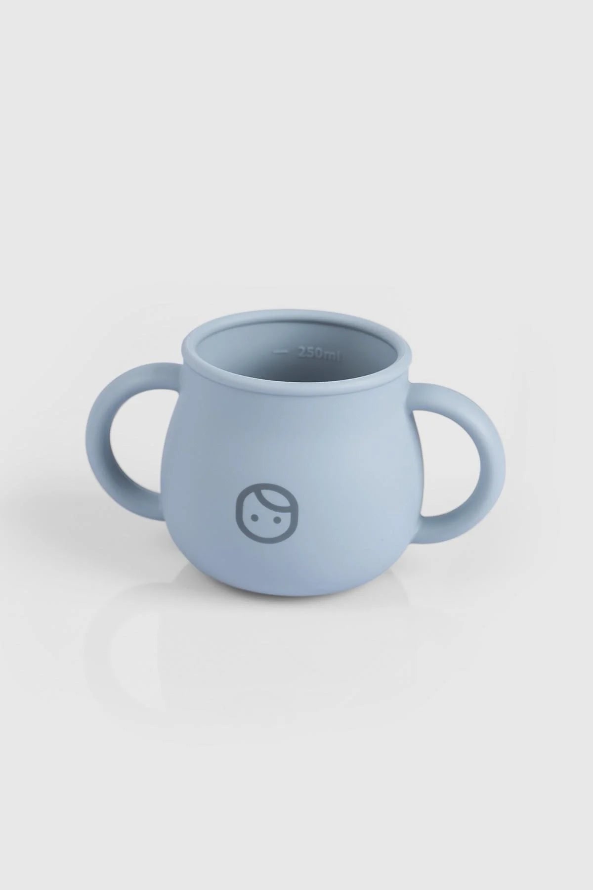 Blue silicone straw and snack cup for toddlers, BPA-free, designed for easy feeding and hydration.